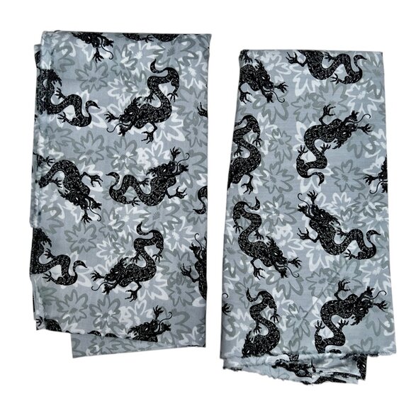 Other - Dragon Print Fabric 2 Pcs Gray Black 24" X 2 Yards + 28" X 1 Yard 13" Sewing